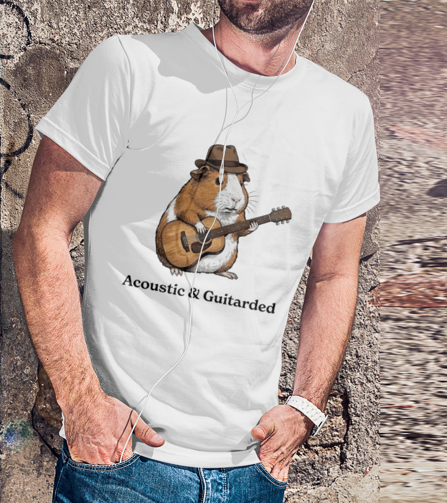 Guinea Pig With Guitar And Hat Acoustic Guitarded T-Shirt