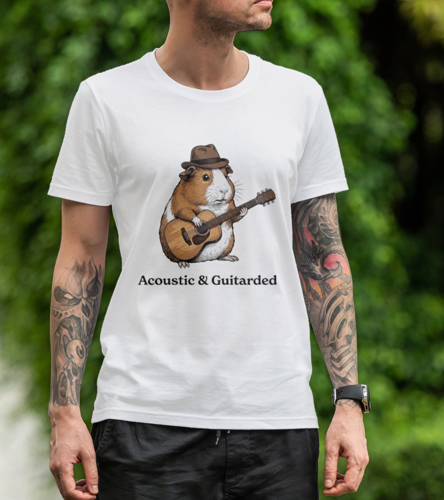 Guinea Pig With Guitar And Hat Acoustic Guitarded T-Shirt