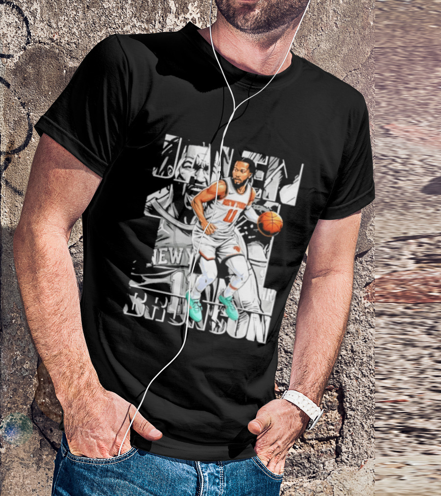 Jalen Brunson New York Number 11 Basketball Player Dribbling Action T-Shirt