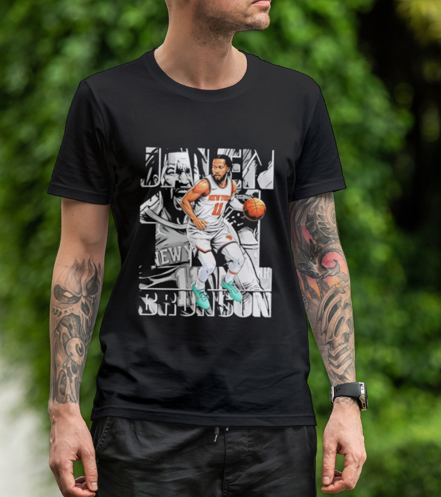 Jalen Brunson New York Number 11 Basketball Player Dribbling Action T-Shirt