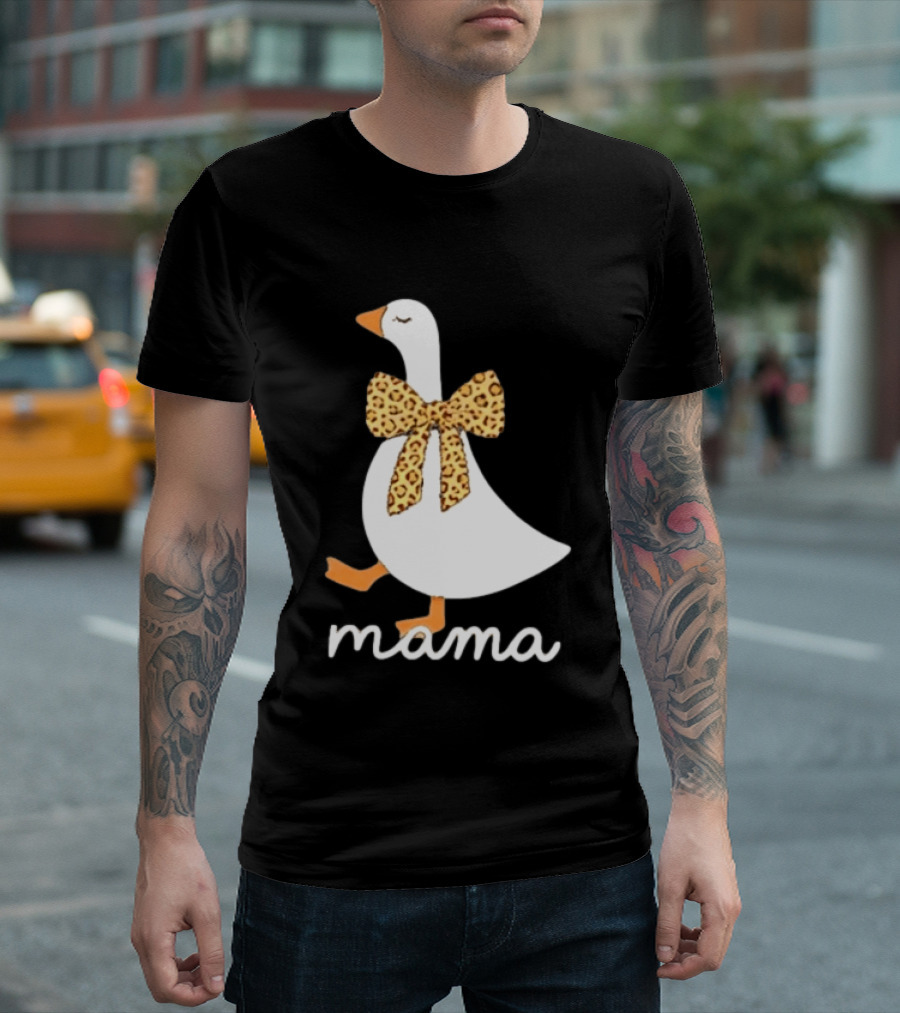 Leopard Bow Goose Mama Cute Animal Print T-Shirt