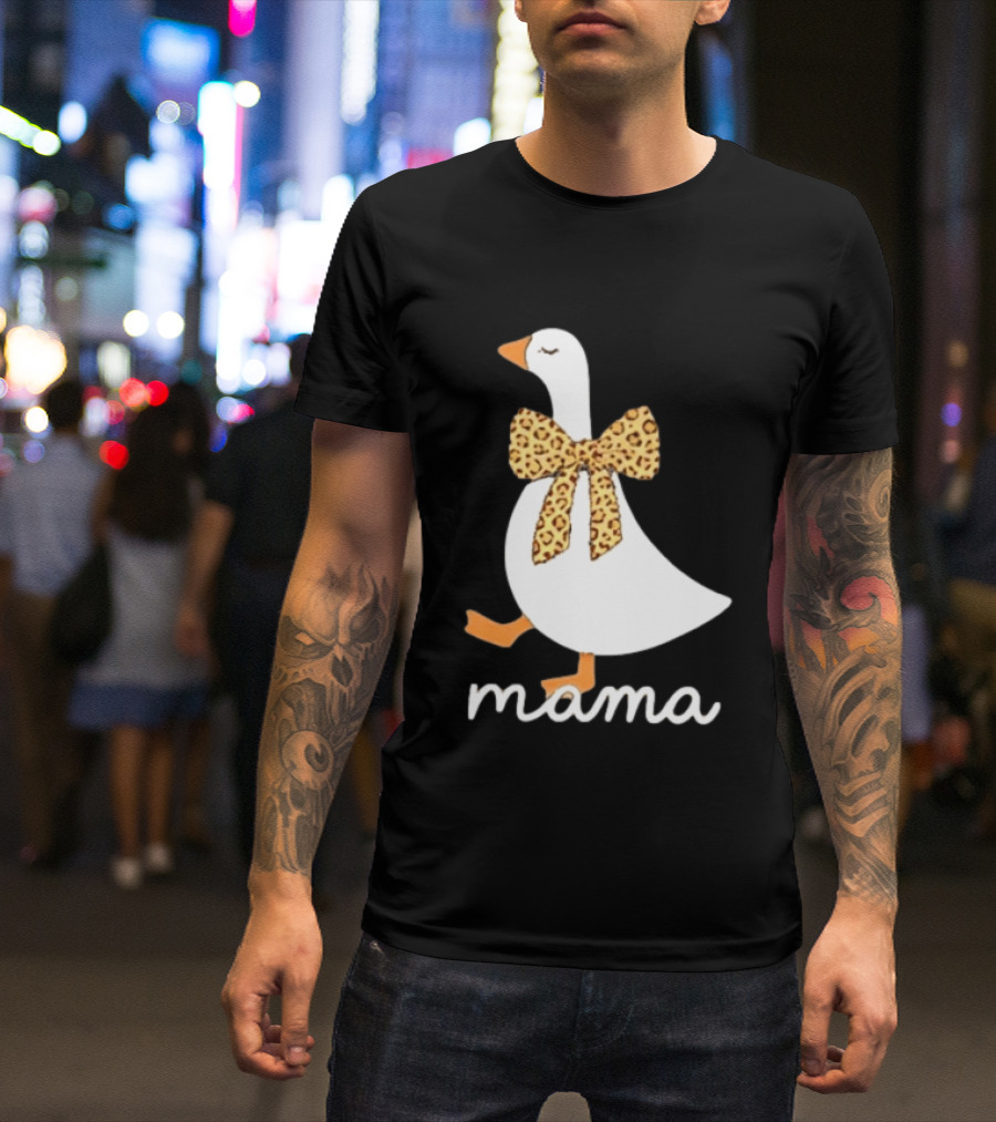 Leopard Bow Goose Mama Cute Animal Print T-Shirt