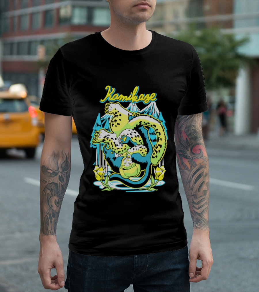 Kamikaze Dragon With Mountain And Lotus T-Shirt