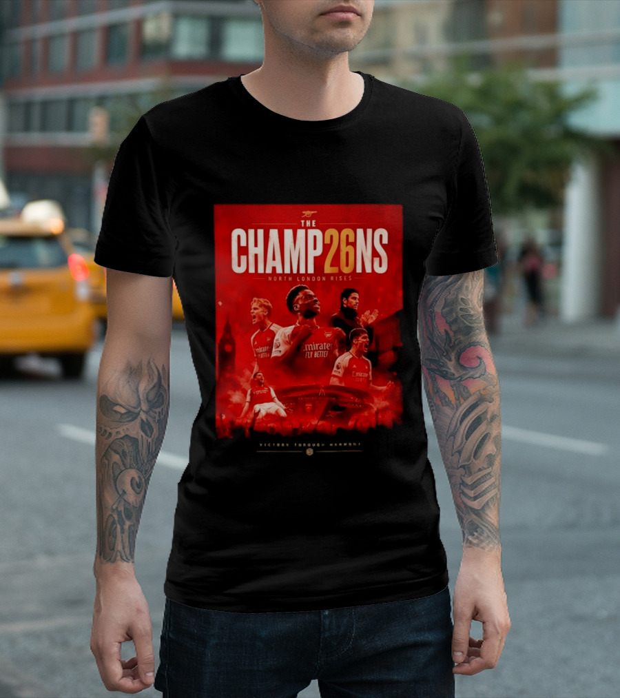 Arsenal FC The Champ26ns North London Rises Emirates Fly Better 2026 T-Shirt