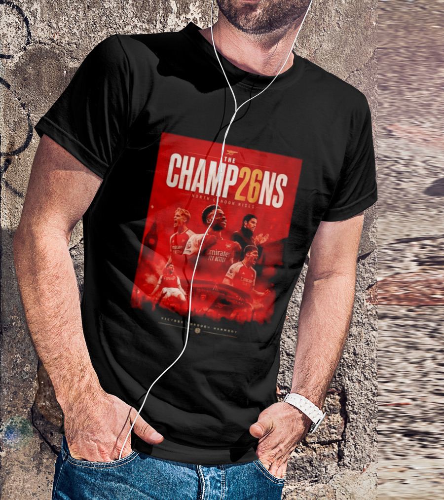 Arsenal FC The Champ26ns North London Rises Emirates Fly Better 2026 T-Shirt