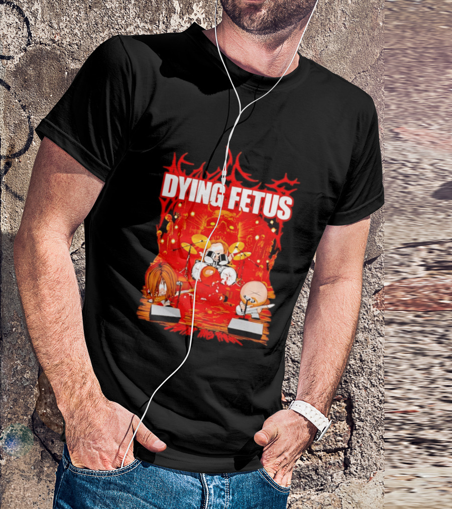 Dying Fetus Cartoon Band Rocking Out In Red Scene T-Shirt