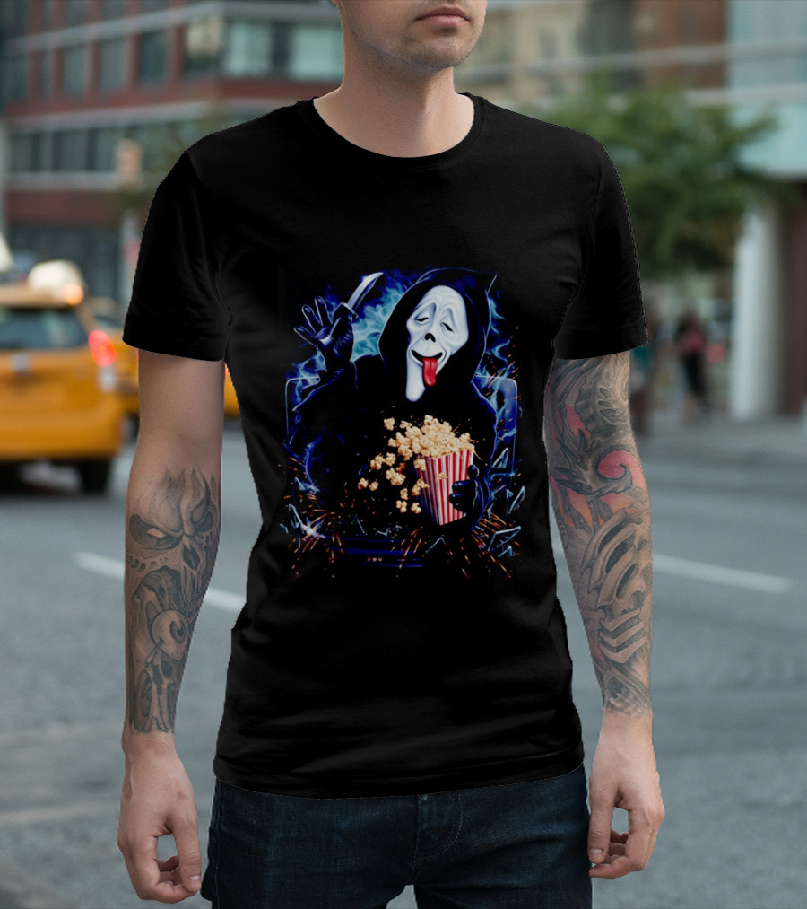 Ghost Face Spoof Knife Popcorn Scary Movie Munchies T-Shirt