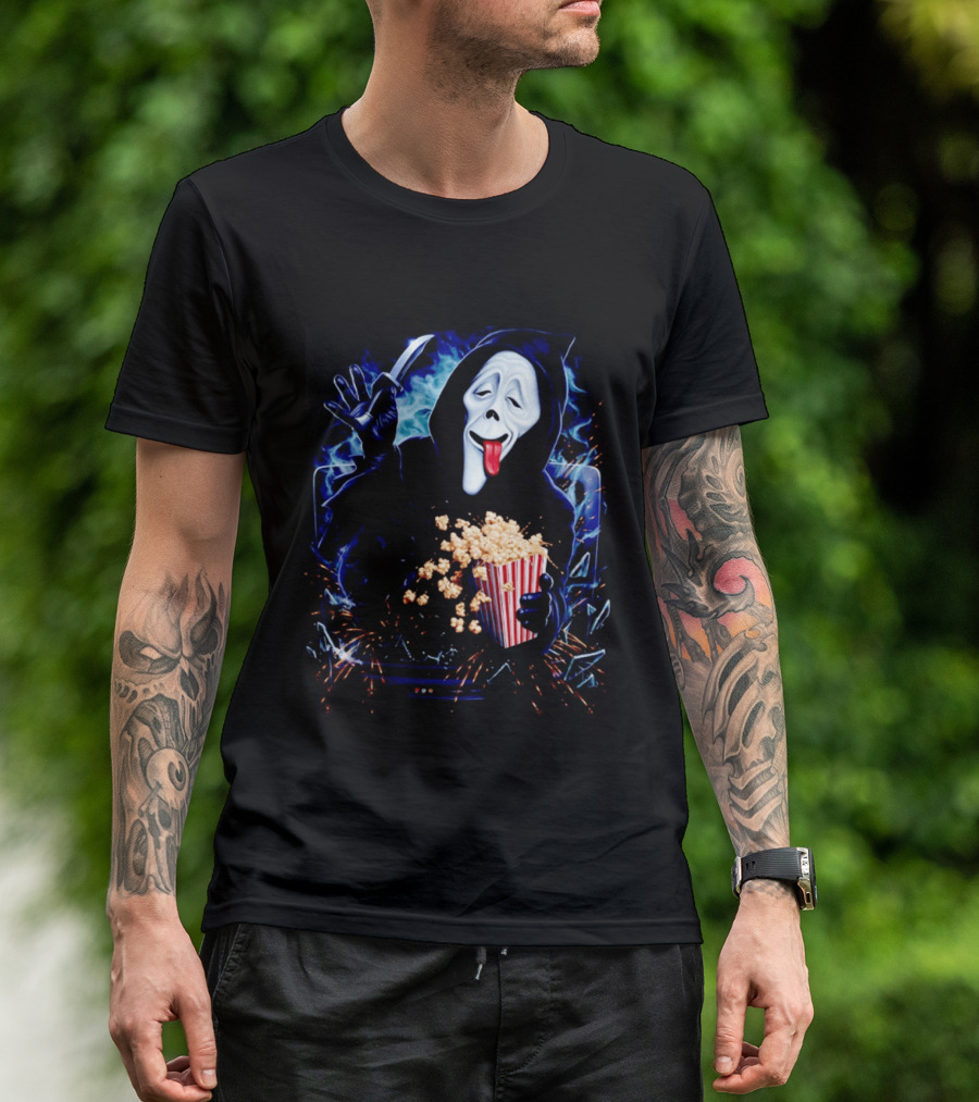 Ghost Face Spoof Knife Popcorn Scary Movie Munchies T-Shirt