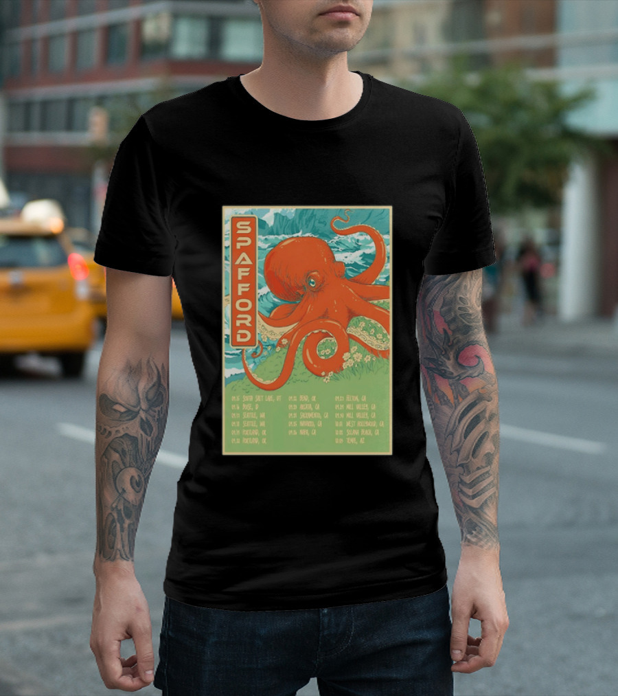 Spafford Fall Tour 2026 Octopus Illustration With Cities And Dates T-Shirt