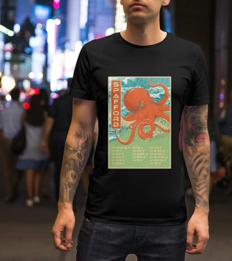Spafford Fall Tour 2026 Octopus Illustration With Cities And Dates T-Shirt