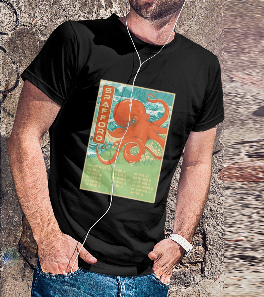 Spafford Fall Tour 2026 Octopus Illustration With Cities And Dates T-Shirt