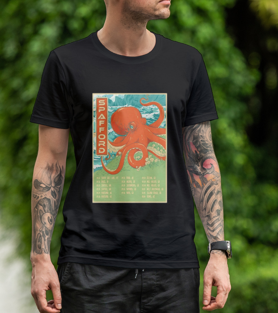 Spafford Fall Tour 2026 Octopus Illustration With Cities And Dates T-Shirt