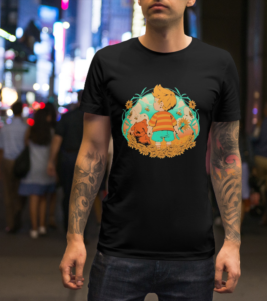 Sunflower Boy Lucas And Boney Mother 3 Adventure Sunflowers And Bees Scene T-Shirt