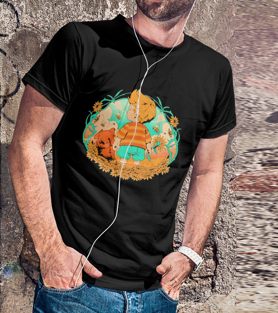 Sunflower Boy Lucas And Boney Mother 3 Adventure Sunflowers And Bees Scene T-Shirt
