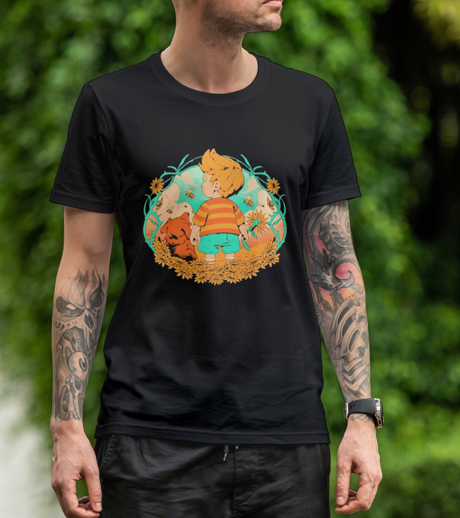 Sunflower Boy Lucas And Boney Mother 3 Adventure Sunflowers And Bees Scene T-Shirt
