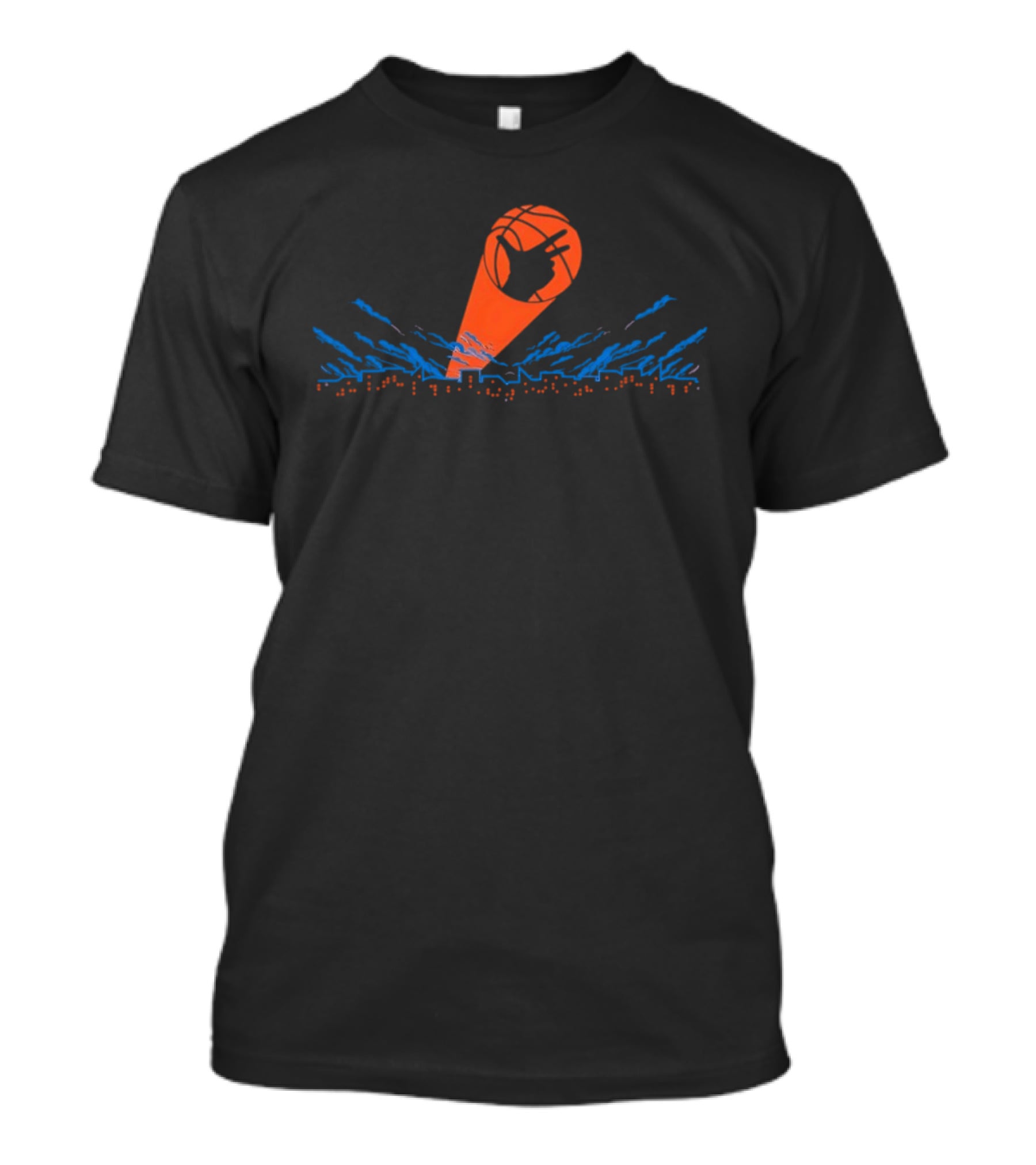 New York Knicks Dub Hand Sign With City Skyline And Basketball T-Shirt