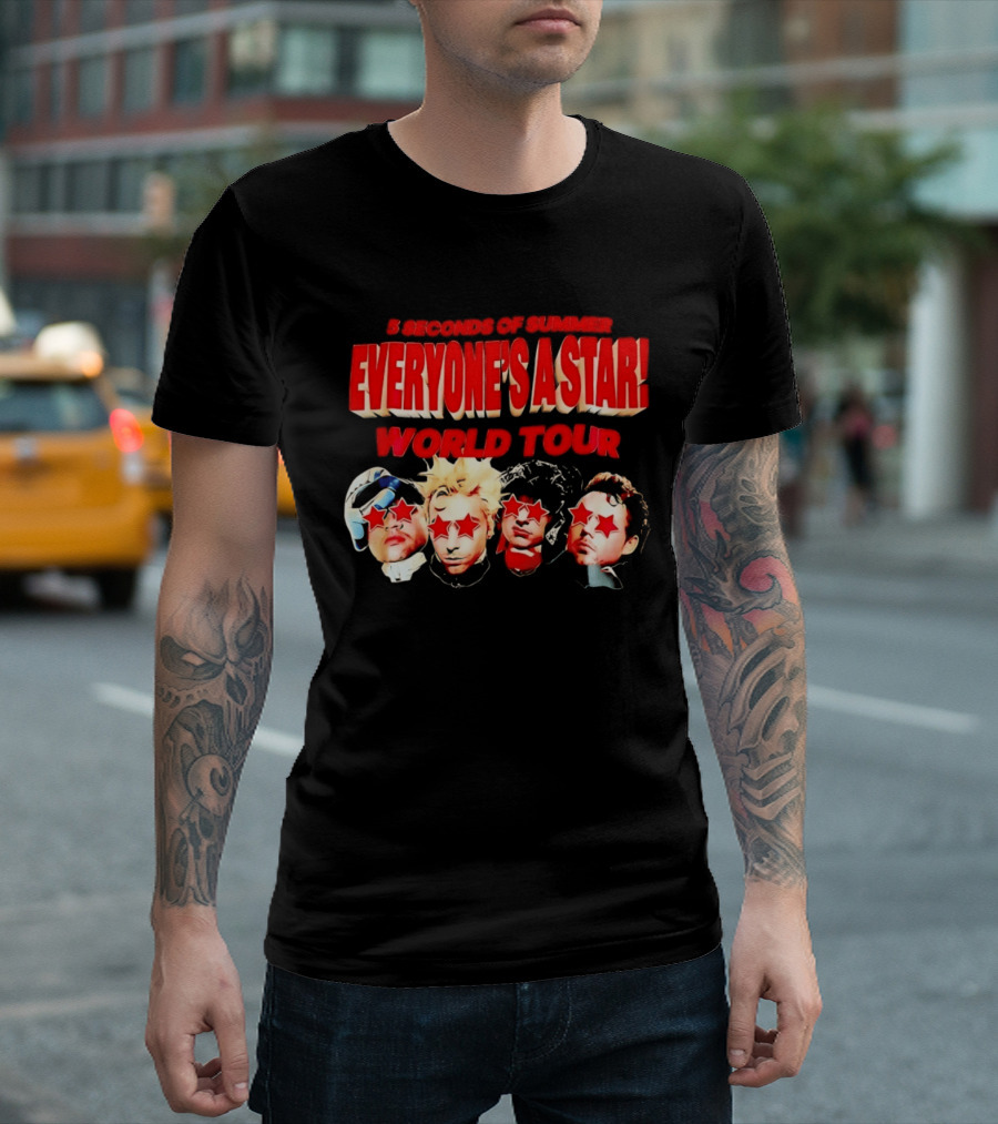 5 Seconds Of Summer Everyone's A Star World Tour Red Star Faces T-Shirt