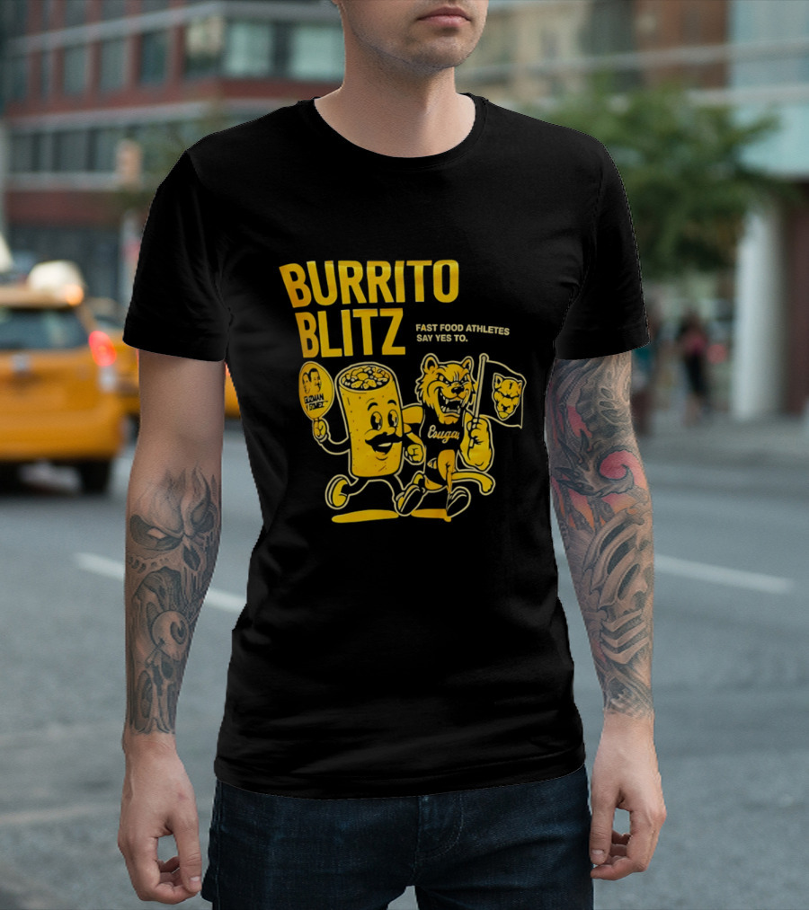 Burrito Blitz Fast Food Athletes Say Yes To Playful Mascot Race T-Shirt