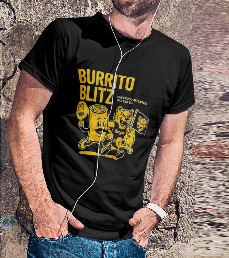 Burrito Blitz Fast Food Athletes Say Yes To Playful Mascot Race T-Shirt