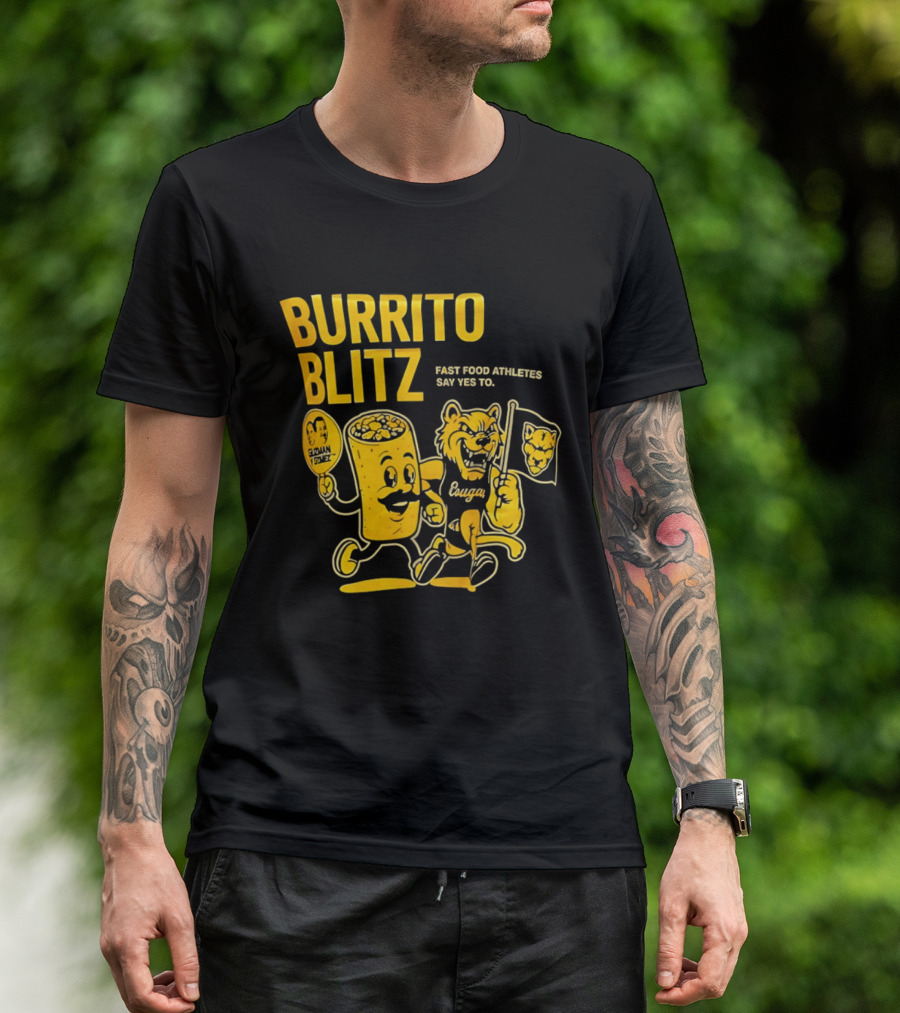 Burrito Blitz Fast Food Athletes Say Yes To Playful Mascot Race T-Shirt