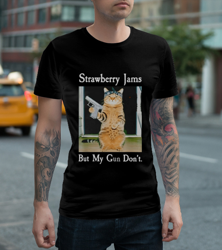 Strawberry Jams Cat With Gun But My Gun Don't T-Shirt