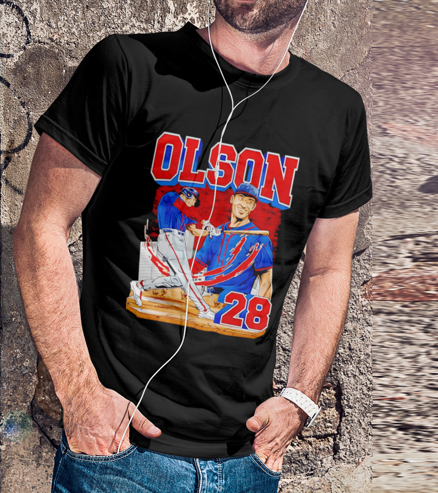 Olson 28 Baseball Player Blue And Red Hand Drawn T-Shirt