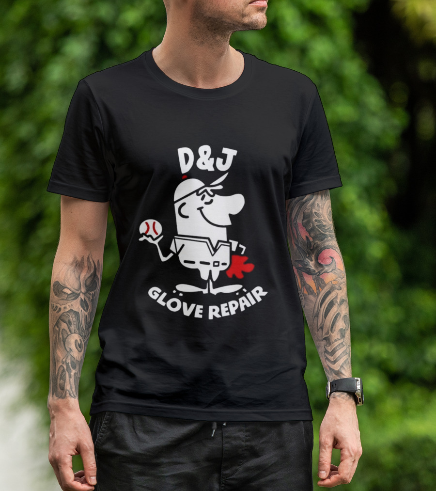 D And J Glove Repair Baseball Cartoon T-Shirt