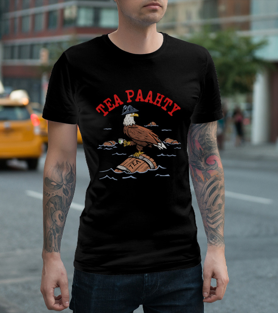 Tea Paahty Eagle With Tricorn Hat And Tea Cup On Barrel T-Shirt