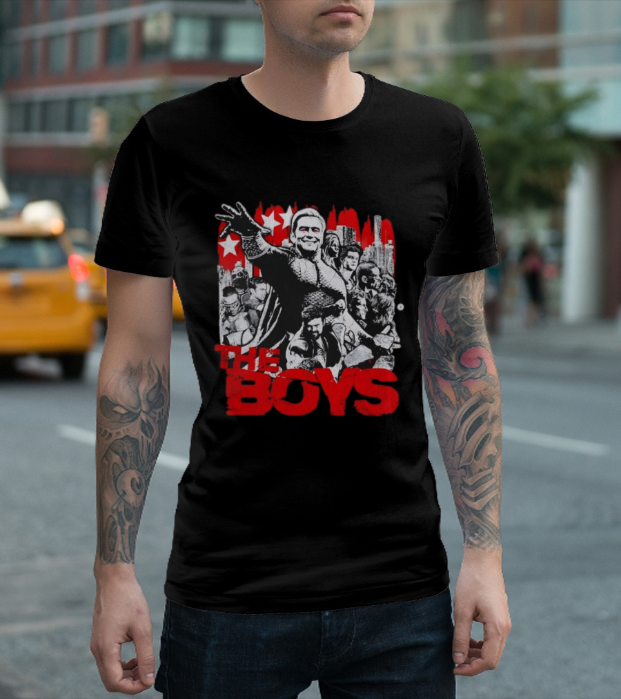 The Boys Homelander Ensemble Distressed Stars And Cityscape T-Shirt