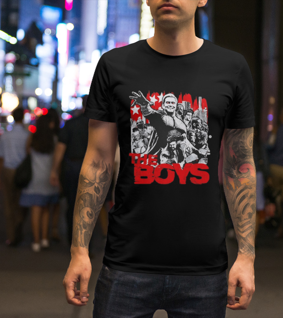 The Boys Homelander Ensemble Distressed Stars And Cityscape T-Shirt