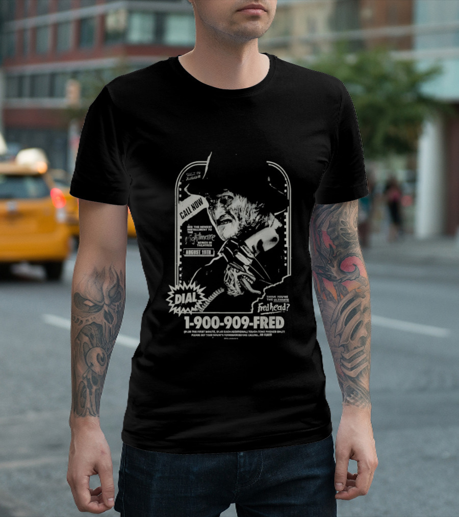Freddy Krueger Hotline Gutter Garbs Dial 1 900 909 FRED T-Shirt
