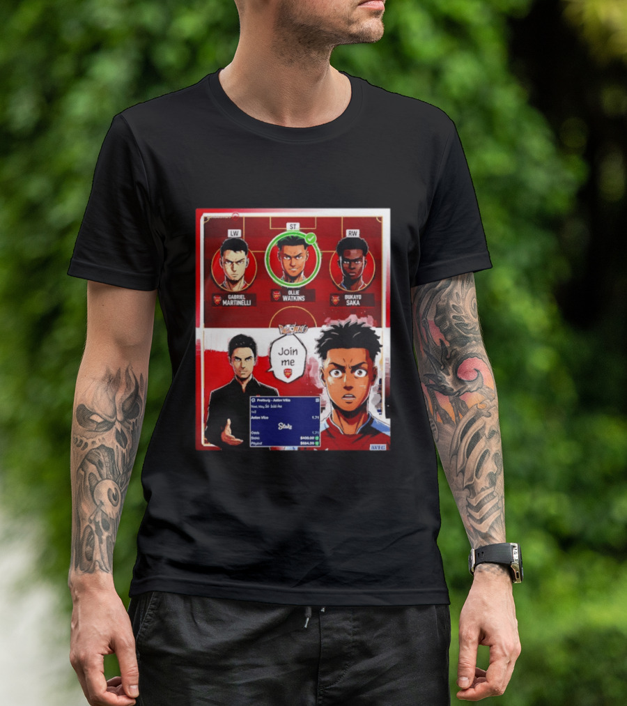 Gabriel Martinelli Ollie Watkins Bukayo Saka Join Me Arsenal Team Anime T-Shirt