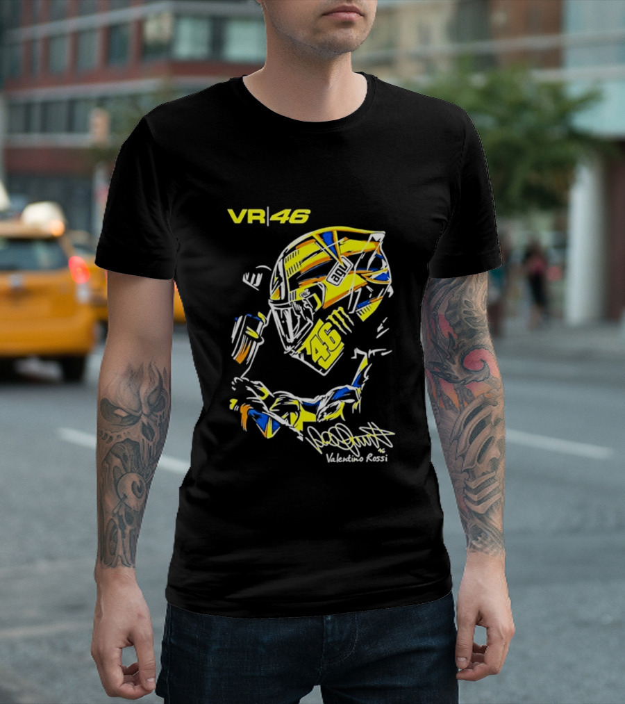 Valentino Rossi VR46 MotoGP Sun And Moon Racing Helmet Yellow Blue T-Shirt