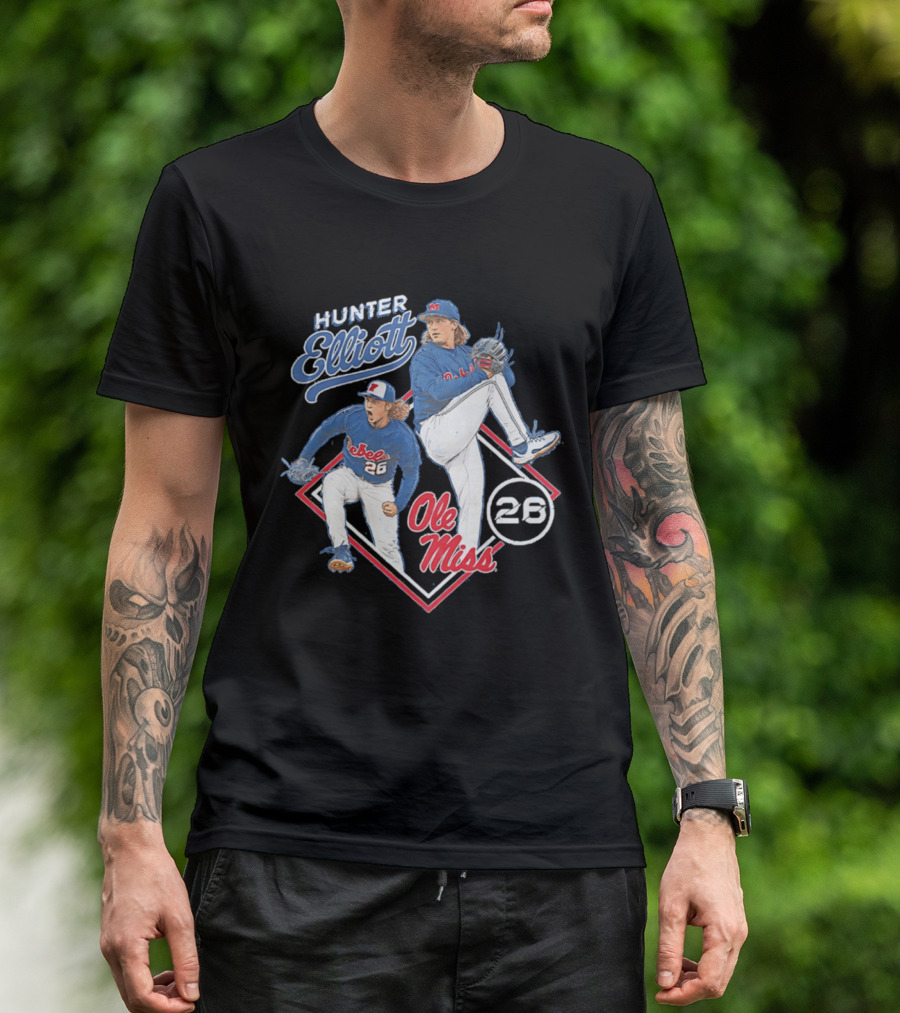 Hunter Elliott Ole Miss Rebels Baseball Pitcher 26 T-Shirt