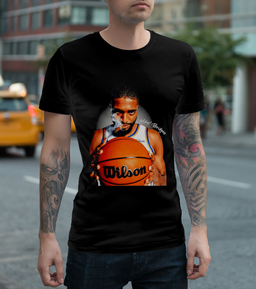 Mikal Bridges Smoking Cigar New York Knicks Wilson Basketball T-Shirt