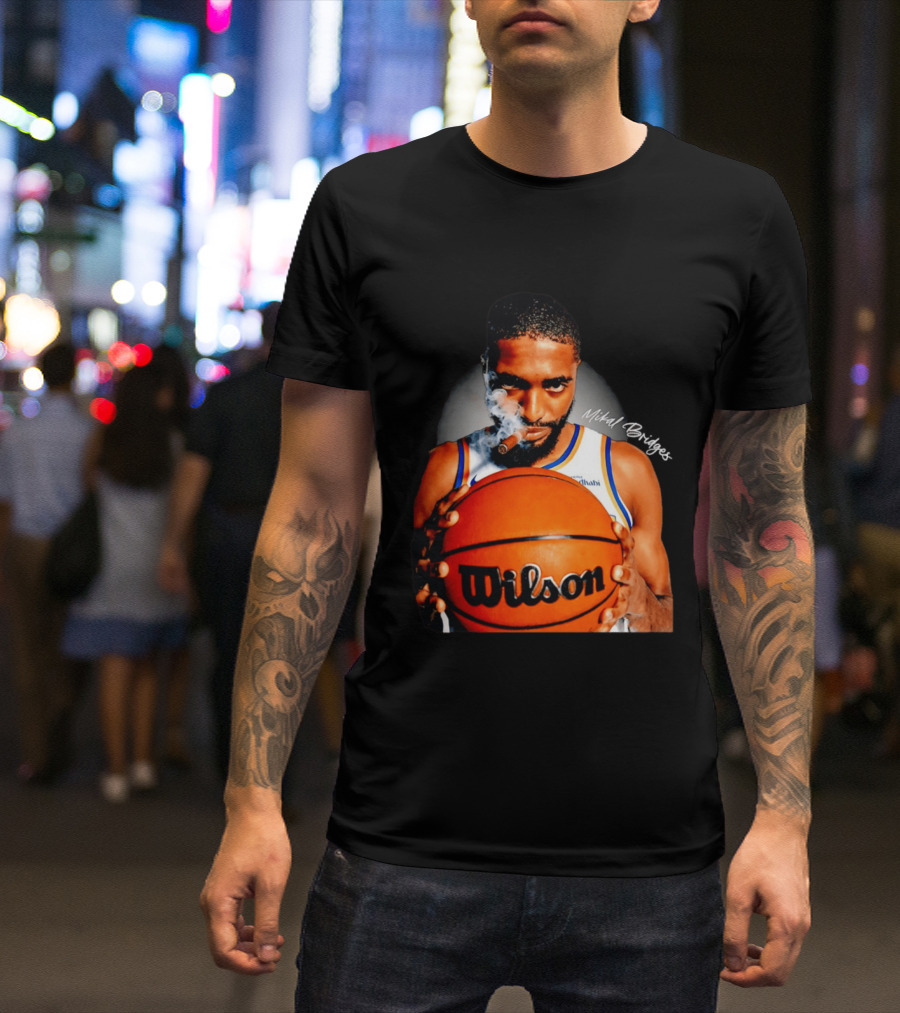 Mikal Bridges Smoking Cigar New York Knicks Wilson Basketball T-Shirt