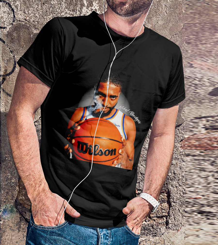 Mikal Bridges Smoking Cigar New York Knicks Wilson Basketball T-Shirt