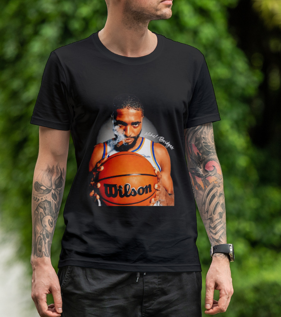Mikal Bridges Smoking Cigar New York Knicks Wilson Basketball T-Shirt