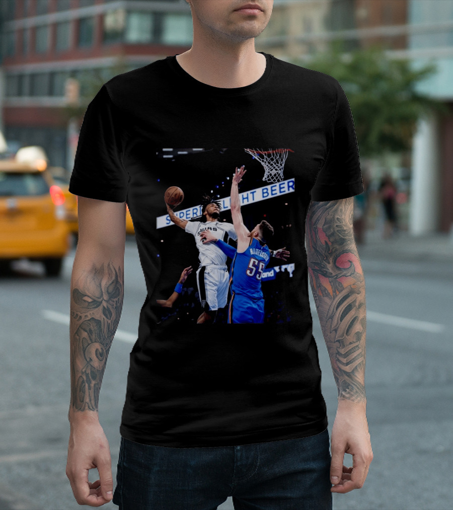 Spurs Dunk Over Hartenstein NBA Basketball Action T-Shirt