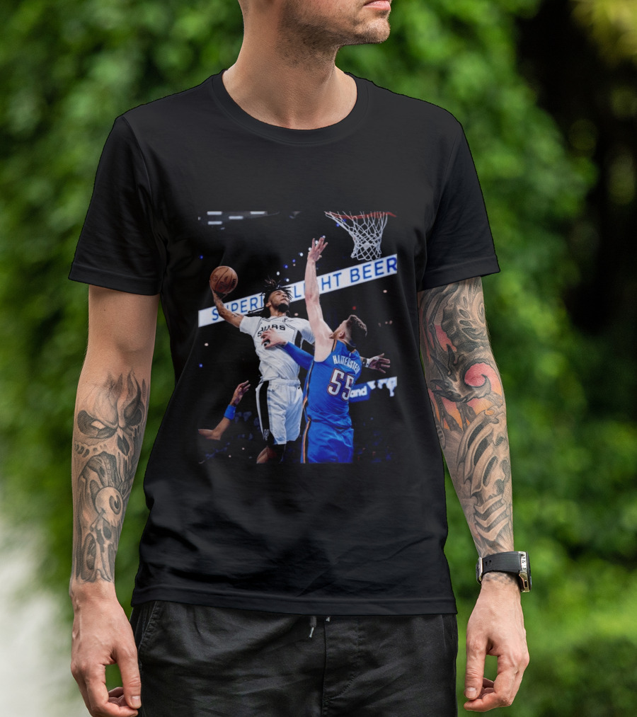 Spurs Dunk Over Hartenstein NBA Basketball Action T-Shirt