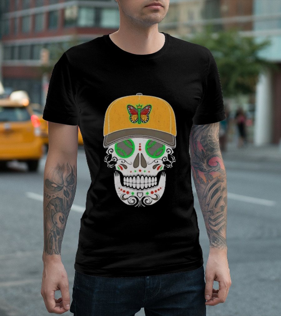 Eugene Emeralds Sugar Skull Baseball Butterfly Cap T-Shirt