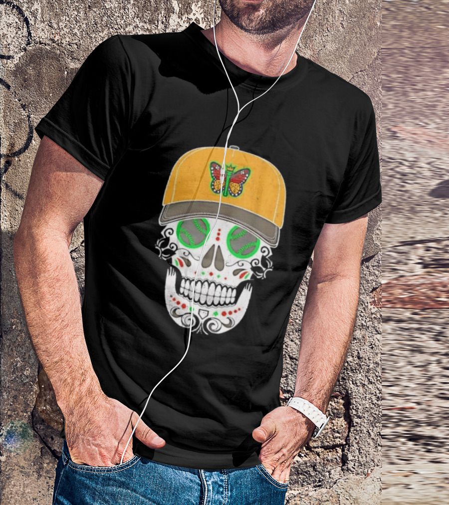 Eugene Emeralds Sugar Skull Baseball Butterfly Cap T-Shirt
