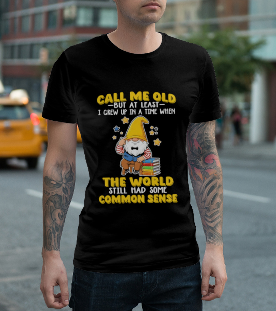 Call Me Old Gnome With Books And Stars Nostalgia For Common Sense T-Shirt