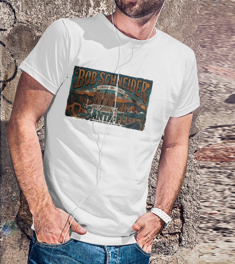 Bob Schneider Santa Fe New Mexico Concert June 4 2026 Railyard Plaza Fiesta Southwestern Desert T-Shirt