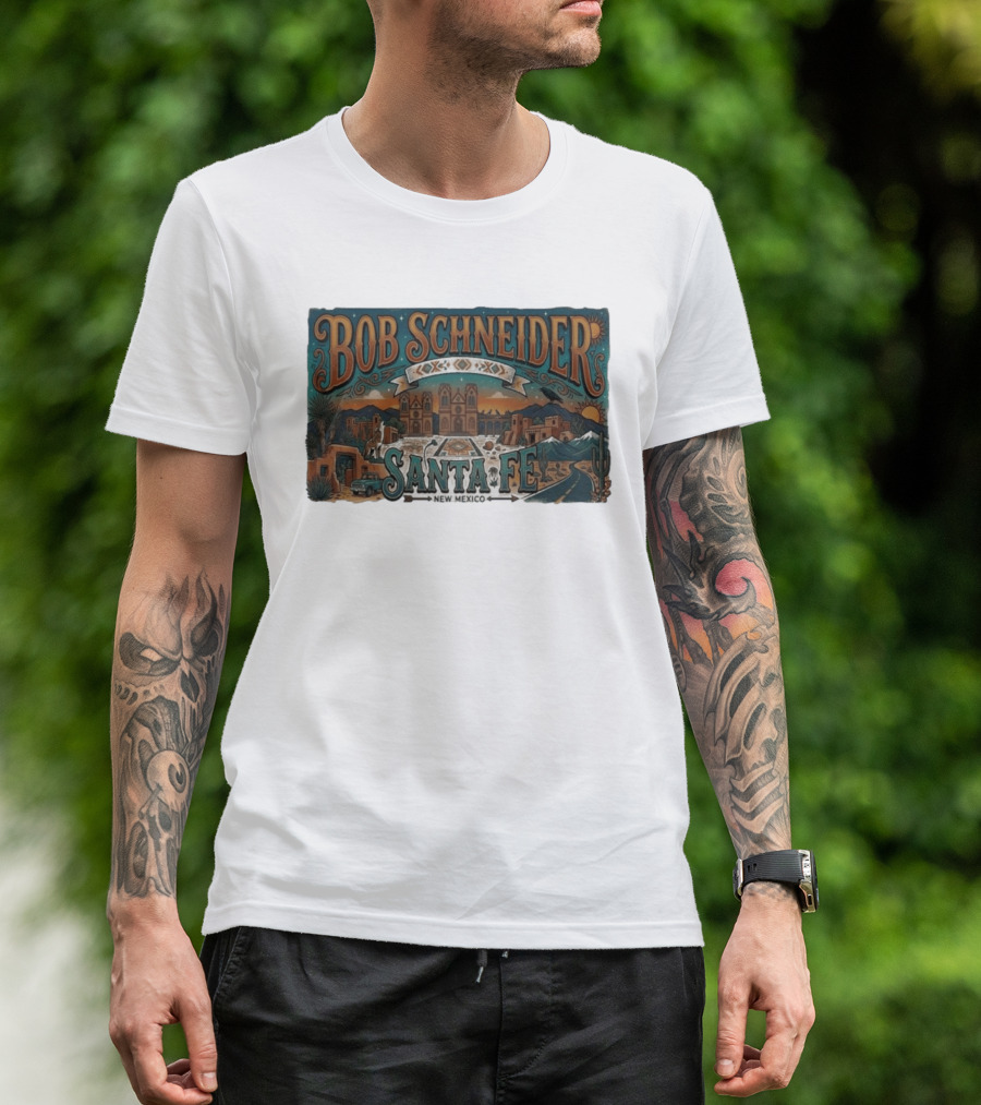 Bob Schneider Santa Fe New Mexico Concert June 4 2026 Railyard Plaza Fiesta Southwestern Desert T-Shirt