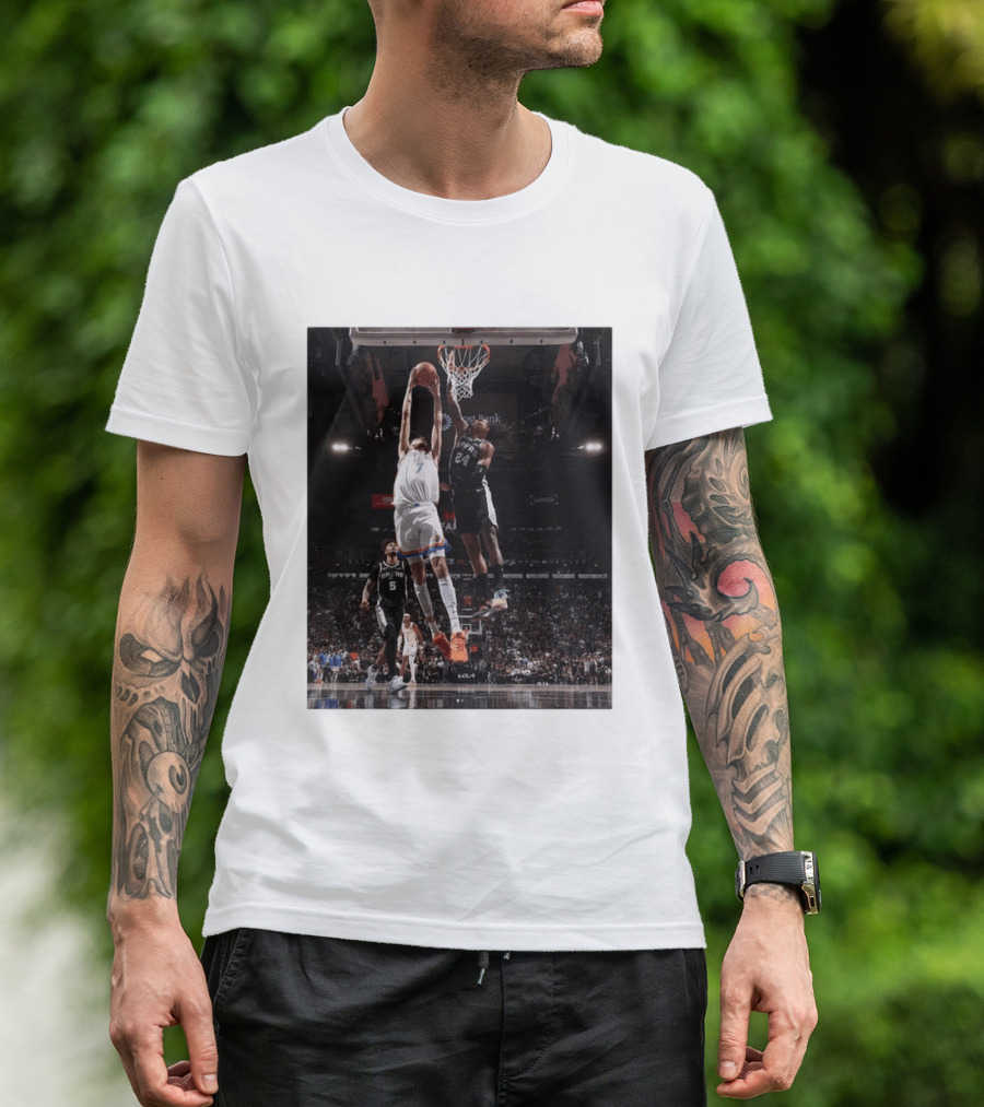 Spurs Devin Vassell Blocks Thunder Chet Holmgren NBA Basketball Moment T-Shirt