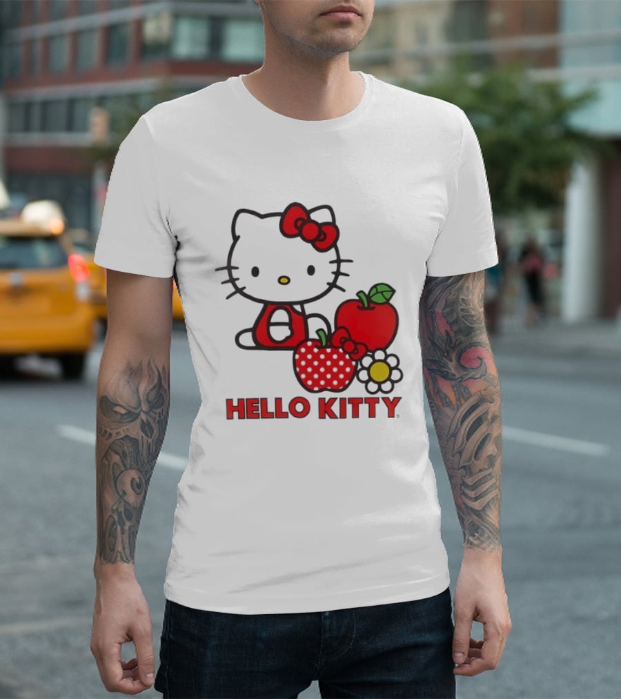 Hello Kitty Sanrio With Apples Strawberry And Flower T-Shirt