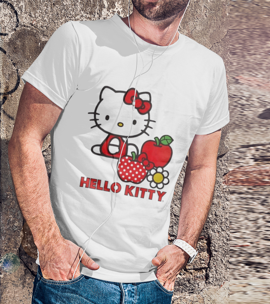 Hello Kitty Sanrio With Apples Strawberry And Flower T-Shirt