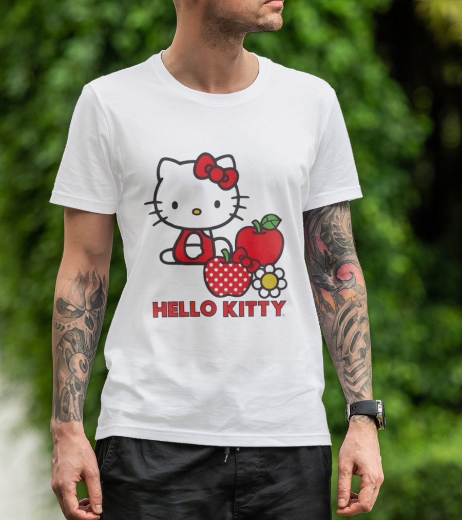 Hello Kitty Sanrio With Apples Strawberry And Flower T-Shirt