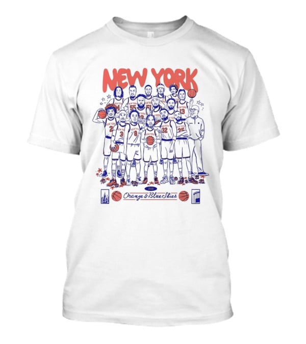 New York Knicks NBA Orange And Blue Skies Cartoon 2026 T-Shirt